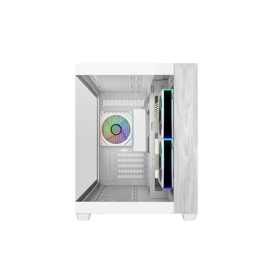 Cooler Master Elite 481 Wood mATX Case White – Tempered Glass, Wood Front Panel, 4× ARGB Fans | Australian Warranty