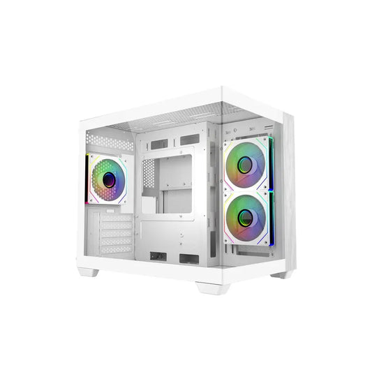 Cooler Master Elite 481 Wood mATX Case White Tempered Glass